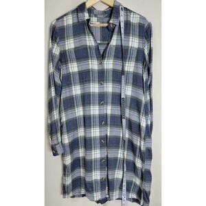 Naturals Plaid Button-Up Shirt Dress Blue Woven Long Sleeve Knee Length Size 6